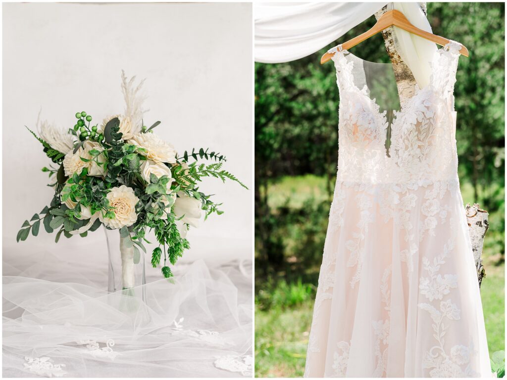 Wedding Details; wedding dress and wedding flowers_Erica Johanna Photography