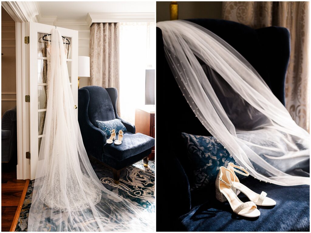 wedding veil and shoes